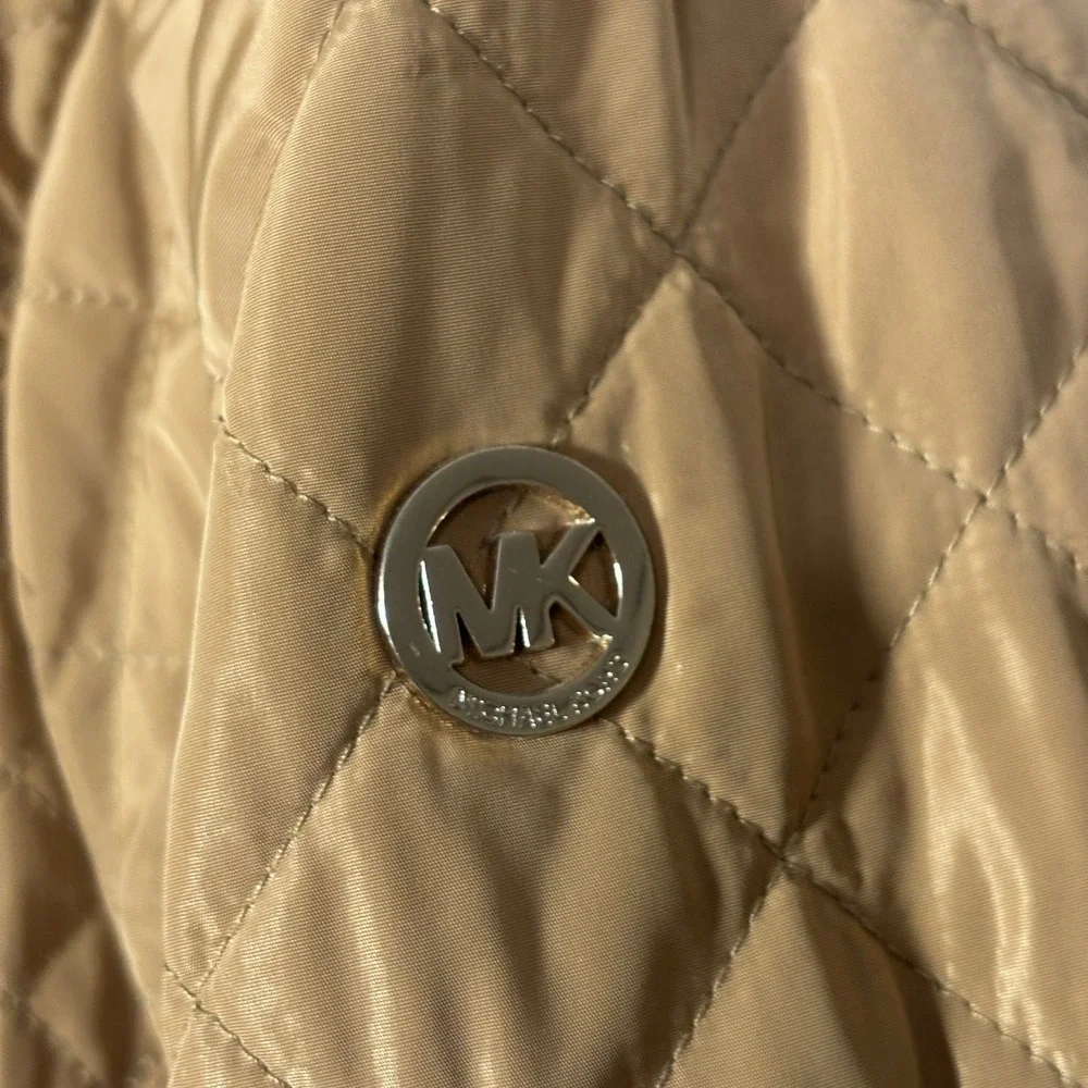 Michael Kors Womens 2X Quilted Hooded Parka Jacket Camel Tan RN 79675